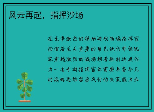 风云再起，指挥沙场