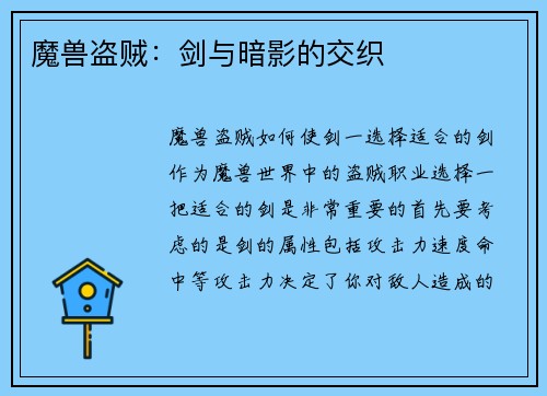 魔兽盗贼：剑与暗影的交织